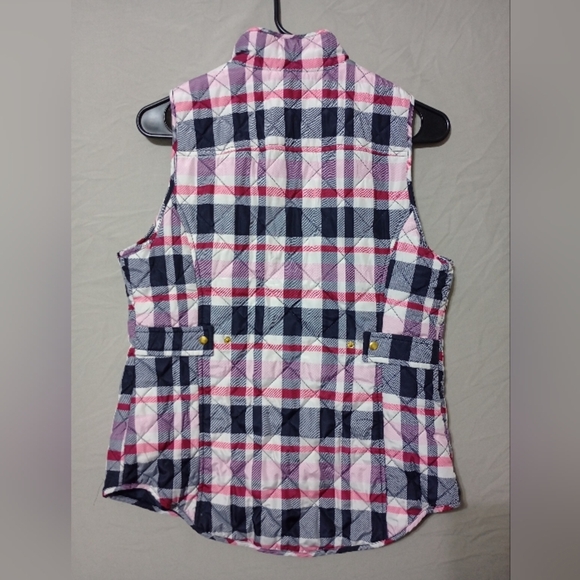Crown & IVY Woman Pink Black Plaid Puffer Quilted Full Zip Vest XS Preppy Boho - Picture 5 of 6
